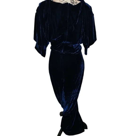 MODCLOTH X COLLECTIF NAVY BLUE VELVET LONG DRESS SIZE UK 10 USA S - Picture 2 of 3